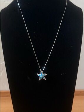 Blue Starfish Pendant Necklace – Silver Tone 18” Chain | Coastal Beach Style